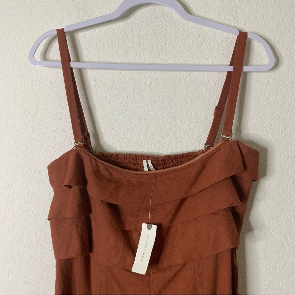 By Anthropologie Brown Strapless Linen Romper S NWT - Picture 4 of 9